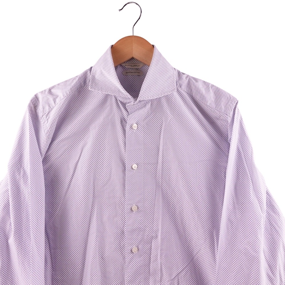 Suit Supply Mens 38-15 Dress Shirt Egyptian Cotton Testa Blue Micro Dot